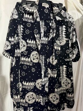 Alfred Dunner Vintage Black and White Short-Sleeve Shirt and Culotte set
